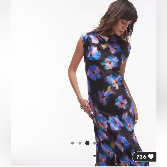 Topshop Drape Neck Maxi Dress in Large Purple Floral - Picture 3 of 7